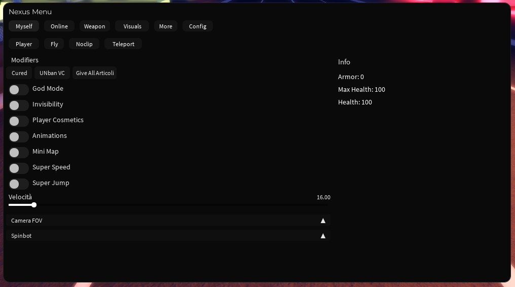 Nexus Menu panel